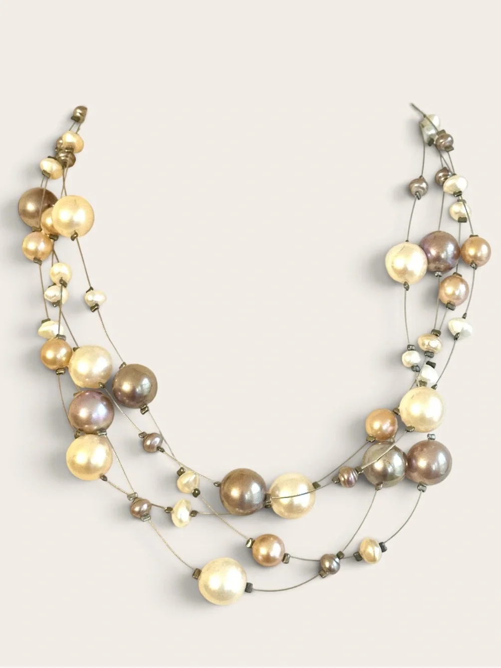 Chico’s Multi-Strand Pearl Bead Necklace in Ivory and Taupe